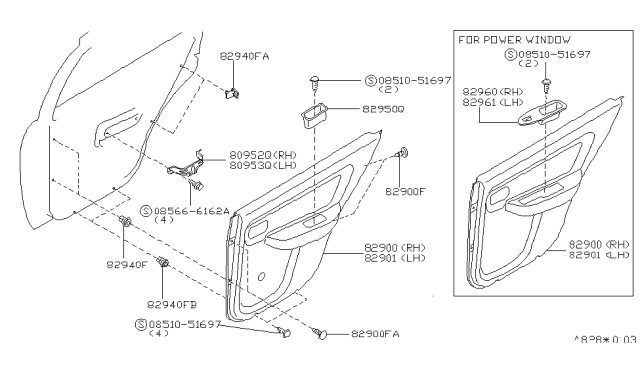 1997 Nissan Sentra Finisher Assy-Rear Door,LH Diagram for 82901-8B901