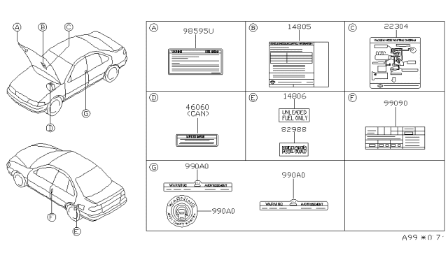 1996 Nissan 200SX Sticker-Emission Control Diagram for 14805-3M200