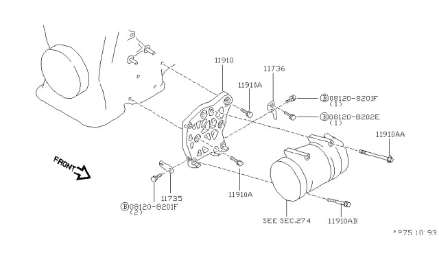 1998 Nissan 200SX Compressor Mounting & Fitting Diagram 2