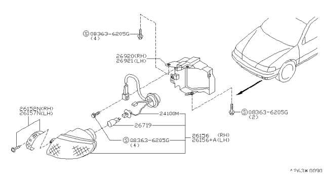 1997 Nissan Sentra Harness Assembly-Fog Lamp Diagram for 26157-4B000