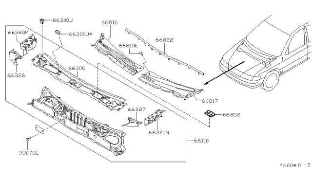 1998 Nissan Sentra Cowl Top & Fitting Diagram