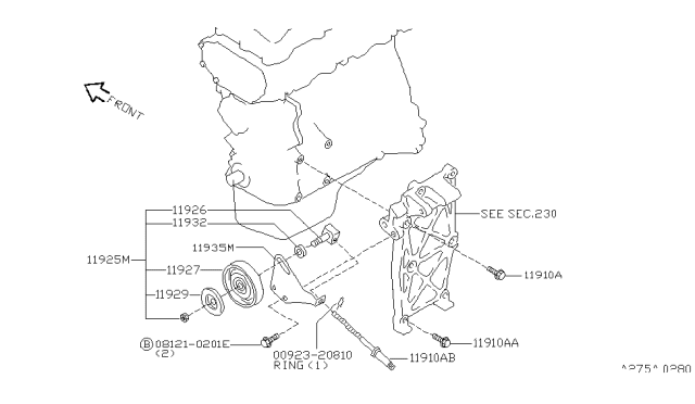 1998 Nissan Sentra Compressor Mounting & Fitting Diagram 1