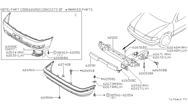 1997 Nissan 200SX Bolt Diagram for 01136-00291