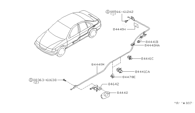 1996 Nissan 200SX Cable-Trunk Lid & Gas Filler Opener Diagram for 84650-1M200