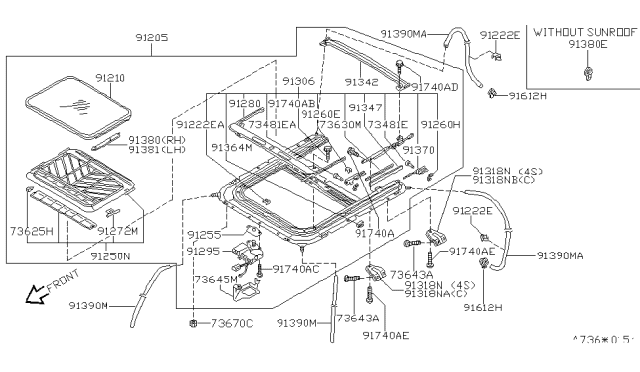 1995 Nissan Sentra Sunroof Complete-Slide Diagram for 91205-4B510