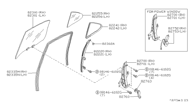 1997 Nissan Sentra SASH Assembly-Rear Door, LH Diagram for 82223-4B000