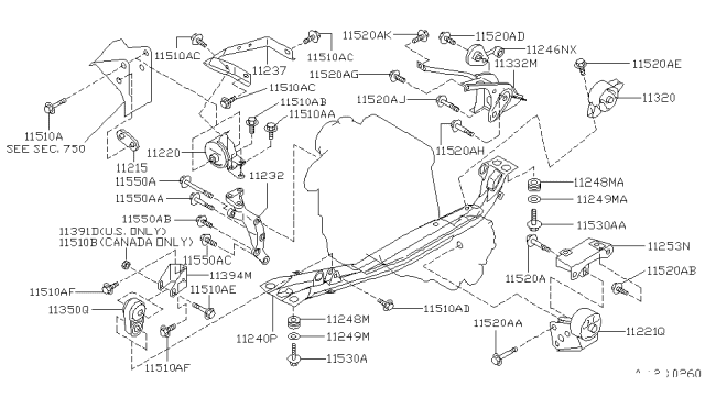 1996 Nissan 200SX Engine Mounting Bracket, Rear Diagram for 11332-1M210