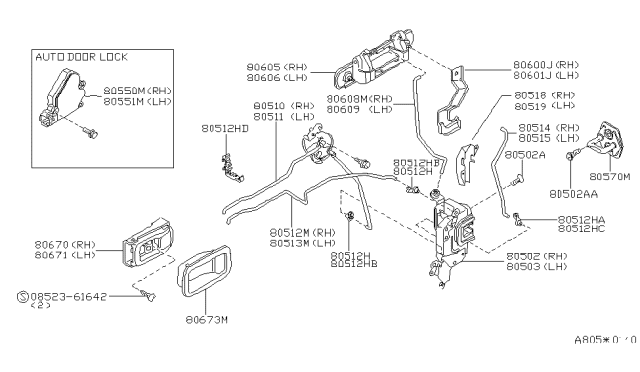 1996 Nissan 200SX Front Door Outside Handle Assembly, Right Diagram for 80606-4B700