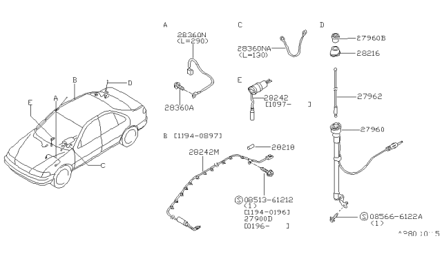 1998 Nissan Sentra Antenna Diagram for 28206-4B000