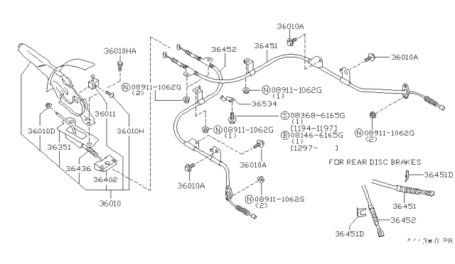 1995 Nissan Sentra Cable Assy-Brake,Rear RH Diagram for 36530-4B062