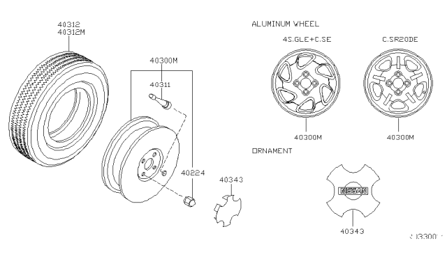 1999 Nissan 200SX Road Wheel & Tire Diagram 1