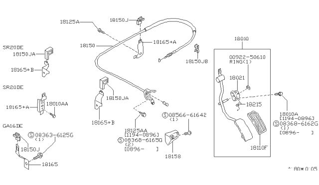 1997 Nissan 200SX Bracket-Wire,Accelerator Diagram for 18221-1M305