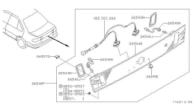 1999 Nissan 200SX Housing Assembly-Back Up Lamp,RH Diagram for 26544-8B800