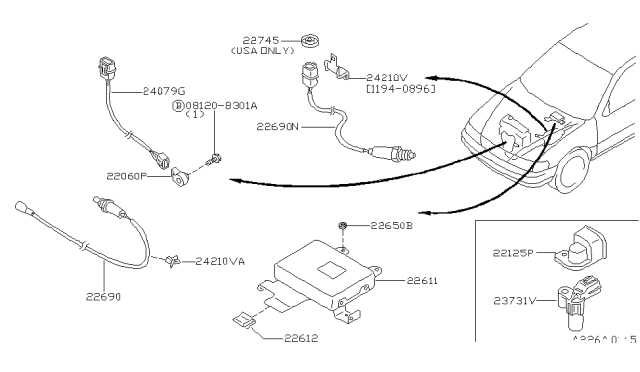 1996 Nissan 200SX Engine Control Module Diagram for 23710-0M205