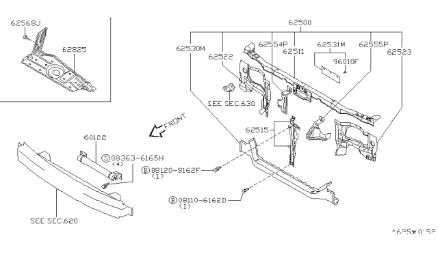 1998 Nissan 200SX Front Apron & Radiator Core Support Diagram