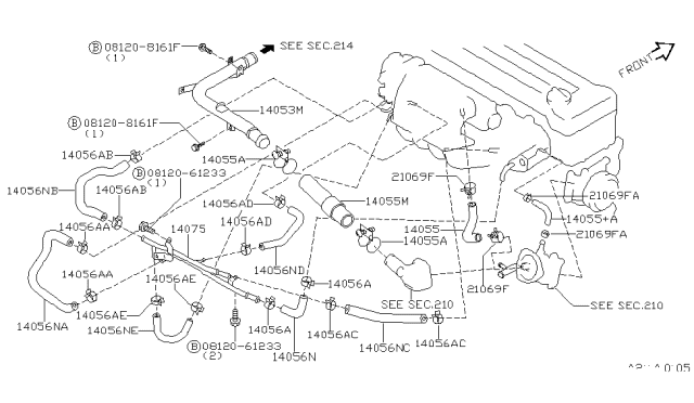 1996 Nissan 200SX Water Pipe Diagram for 21021-1M200