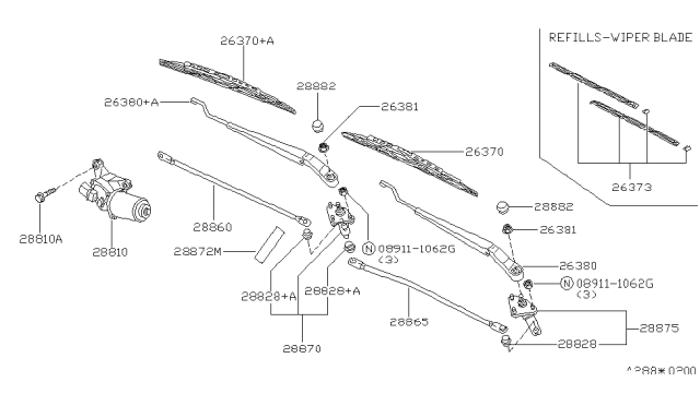 1995 Nissan Sentra Wiper Blade Refill Diagram for B8891-53U85