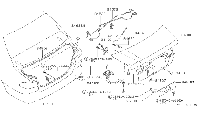 1997 Nissan Sentra Finisher Assy-Trunk Lid Diagram for 84810-1M102