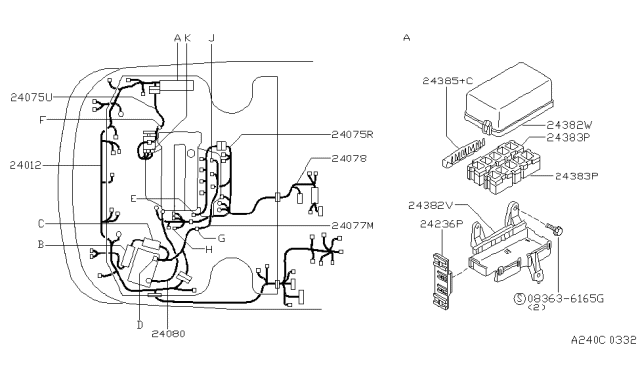 1997 Nissan 200SX Harness Assy-Engine Room Diagram for 24012-8B709