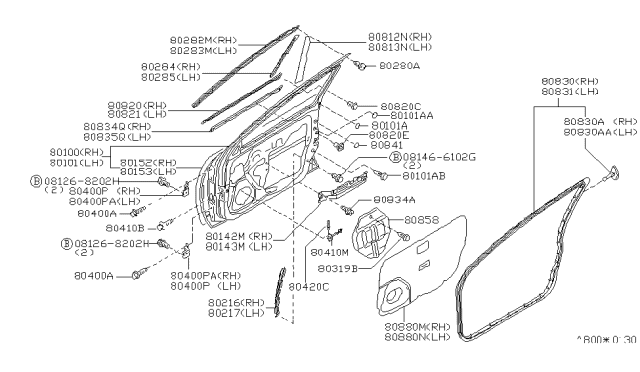 1997 Nissan Sentra Front Door Panel & Fitting Diagram