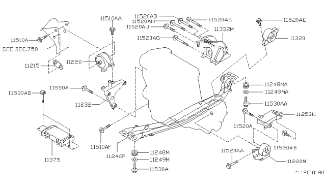 1999 Nissan 200SX Engine & Transmission Mounting Diagram 3