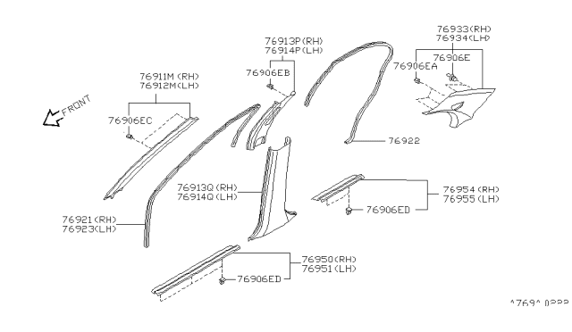 1997 Nissan 200SX GARNISH Center Pillar Lower LH Diagram for 76916-4B002