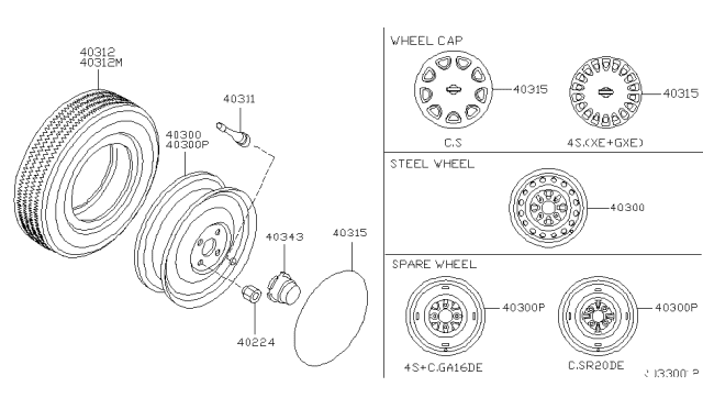 1995 Nissan 200SX Road Wheel & Tire Diagram 2