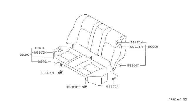 1998 Nissan 200SX Trim Assembly-Rear Seat Back Diagram for 88620-8B700