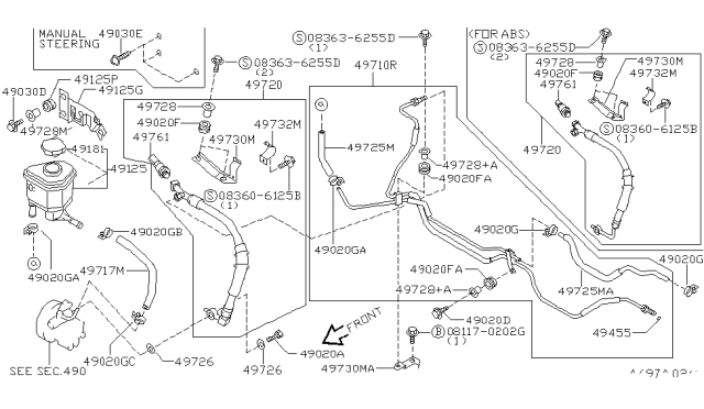 1997 Nissan Sentra Hose Assy-Control Valve Diagram for 49720-4B100