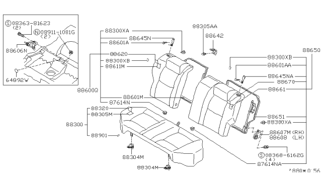 1997 Nissan Sentra Cushion Assy-Rear Seat Diagram for 88300-1M300