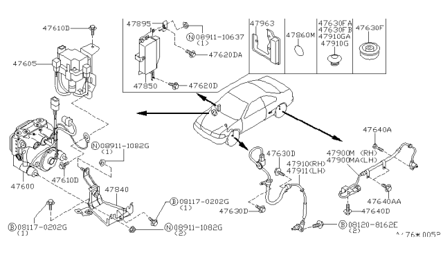 1998 Nissan Sentra Anti Skid Actuator Assembly Diagram for 47850-8B700
