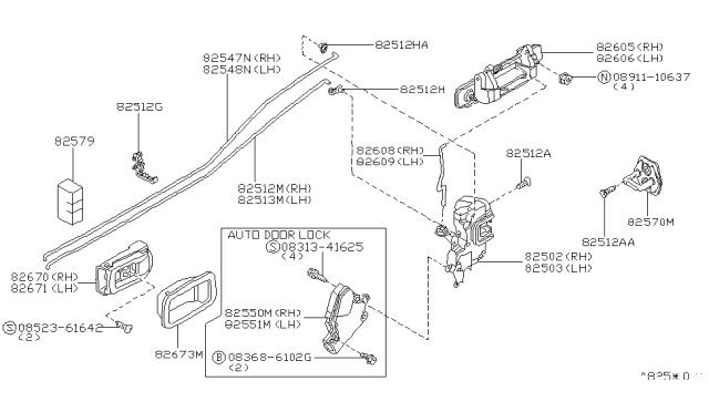 1995 Nissan 200SX Rear Door Lock & Handle Diagram