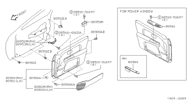 1997 Nissan Sentra Bracket-Pull Handle,LH Diagram for 80953-0M000