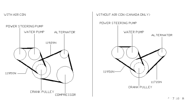 1995 Nissan Sentra Fan & Alternator Belt Diagram for 11720-0M200