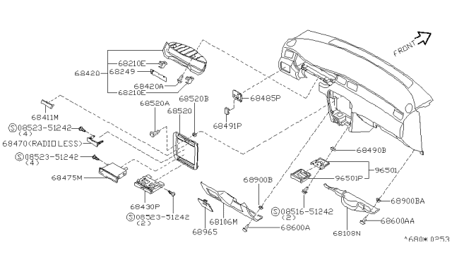 1997 Nissan 200SX Instrument Panel,Pad & Cluster Lid Diagram 1