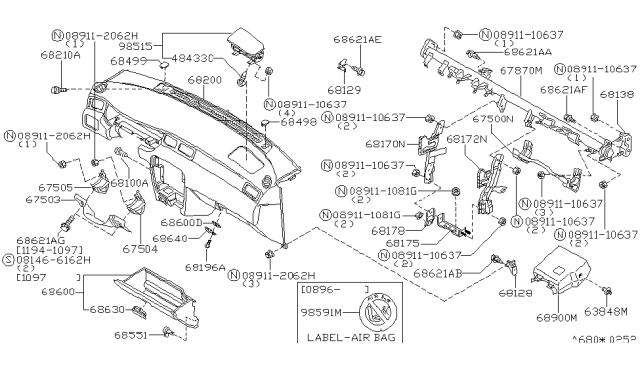 1998 Nissan 200SX Panel & Pad Assy-Instrument Diagram for 68200-1M202