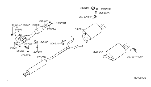 2008 Nissan Maxima Exhaust Tube & Muffler Diagram