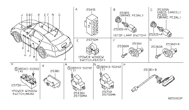2008 Nissan Maxima Switch Assy-Trunk Opener Diagram for 25380-ED000