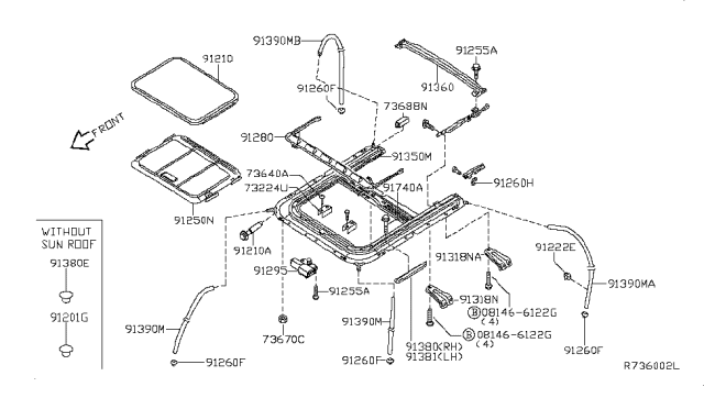 2008 Nissan Maxima Rail Assy-Sunroof Diagram for 91350-ZK01A