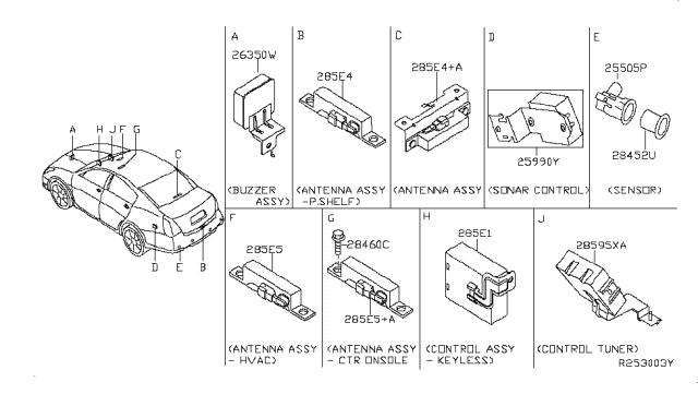 2007 Nissan Maxima CONTROLER Assembly-Key Less Diagram for 28595-ZK30B