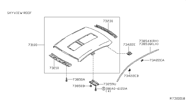 2005 Nissan Maxima Roof Panel & Fitting Diagram 1