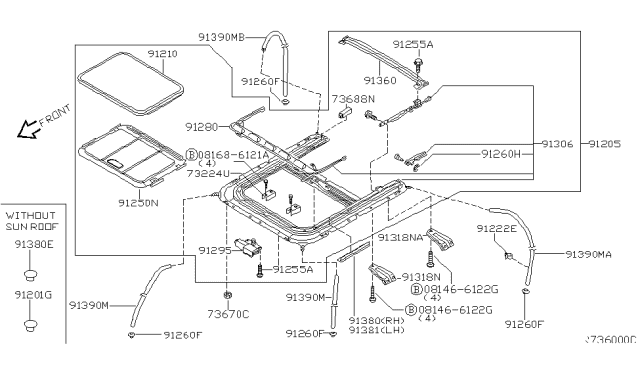 2006 Nissan Maxima Shade Assy-Sunroof Diagram for 91250-7Y015