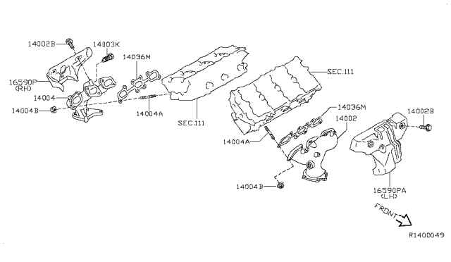 2006 Nissan Maxima Exhaust Manifold Diagram for 14004-7Y000