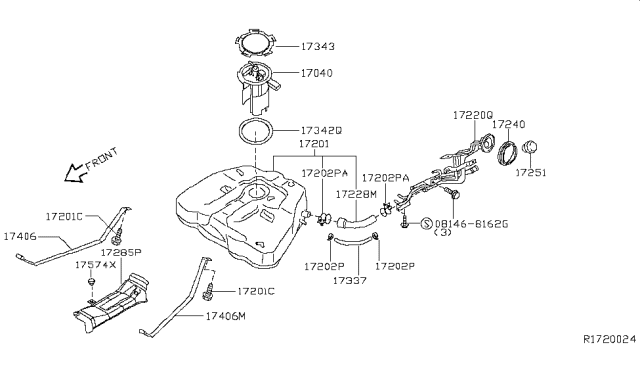 2007 Nissan Maxima Tube Assy-Filler Diagram for 17221-ZK31A