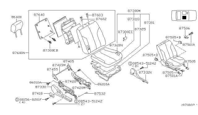 2004 Nissan Maxima Knob-Reclining Device Diagram for 87418-7Y400