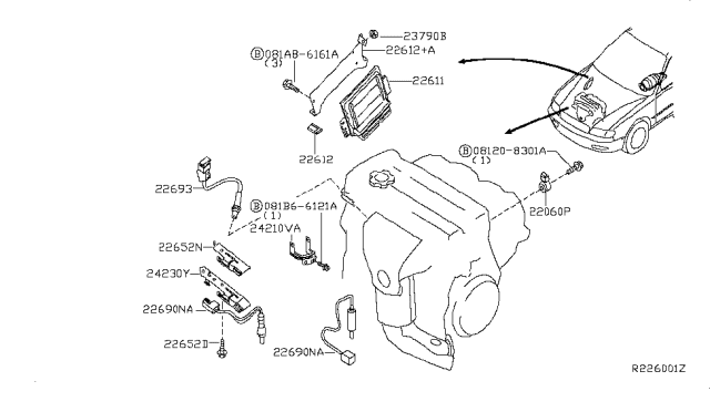 2007 Nissan Maxima Oxygen Sensor Bracket Diagram for 22650-ZK30A