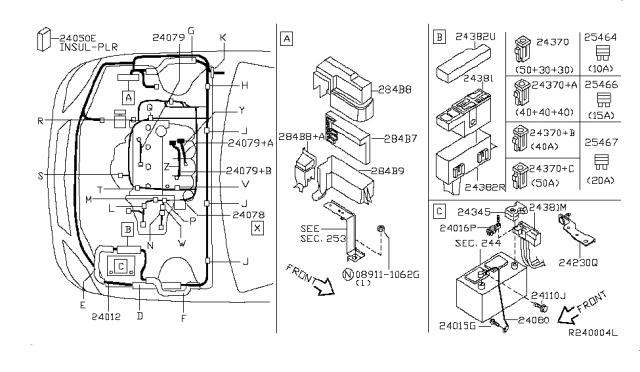 2005 Nissan Maxima 50A Fuse Diagram for 24370-C9924