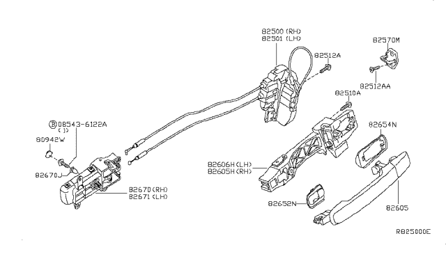 2005 Nissan Maxima Rear Right Driver Door Lock Actuator Diagram for 82500-7Y000