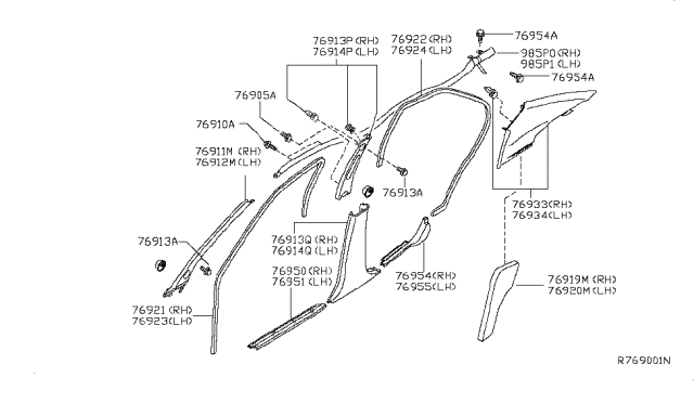 2008 Nissan Maxima Garnish-Rear Wheel House,LH Diagram for 76918-7Y001