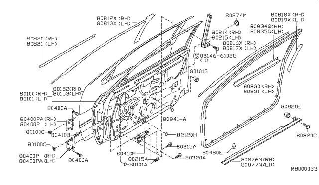 2008 Nissan Maxima Front Door Panel & Fitting Diagram 1